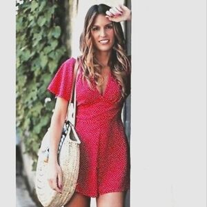 Zara Trafaluc Polka dot  Flare Sleeved romper Drk Pink  Sz M